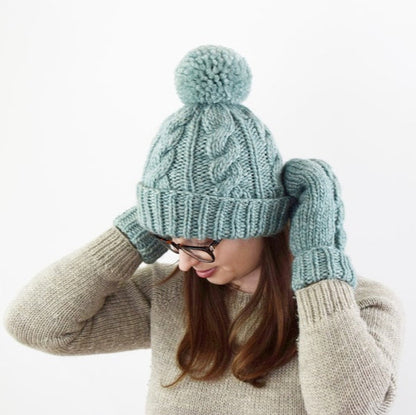 Cabled Hat and Mittens Knitting Pattern